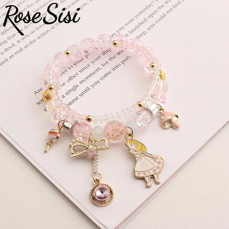 Rose sisi Korean style fashion fresh crystal bracelet for women elastic bead bracelet girl pendant girl jewelry for women gift
