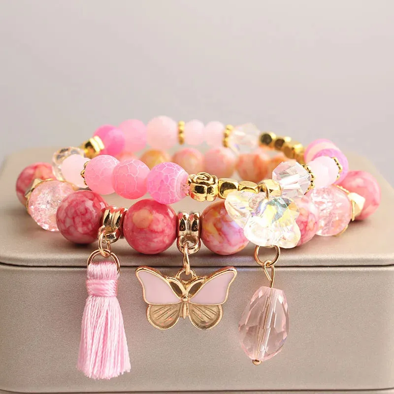 Rose sisi Korean style fashion fresh crystal bracelet for women elastic bead bracelet girl pendant girl jewelry for women gift
