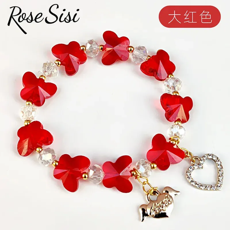 Rose sisi Korean style fresh and sweet girl butterfly violet bracelets crystal bracelet for women lover gift jewelry for women