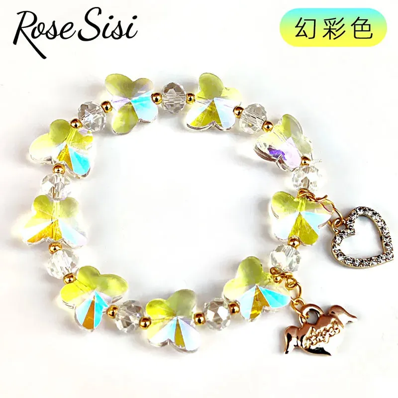 Rose sisi Korean style fresh and sweet girl butterfly violet bracelets crystal bracelet for women lover gift jewelry for women