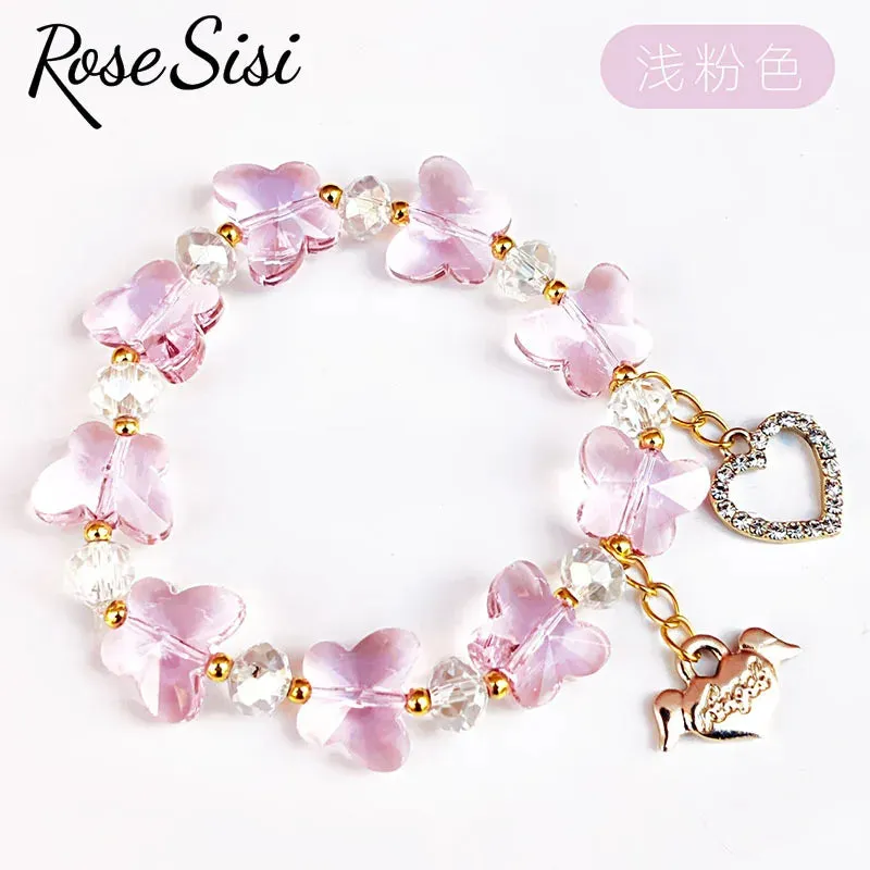 Rose sisi Korean style fresh and sweet girl butterfly violet bracelets crystal bracelet for women lover gift jewelry for women