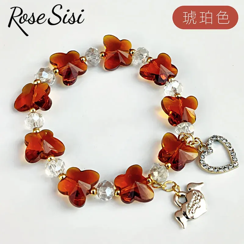 Rose sisi Korean style fresh and sweet girl butterfly violet bracelets crystal bracelet for women lover gift jewelry for women