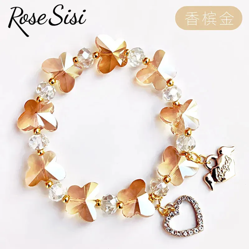 Rose sisi Korean style fresh and sweet girl butterfly violet bracelets crystal bracelet for women lover gift jewelry for women