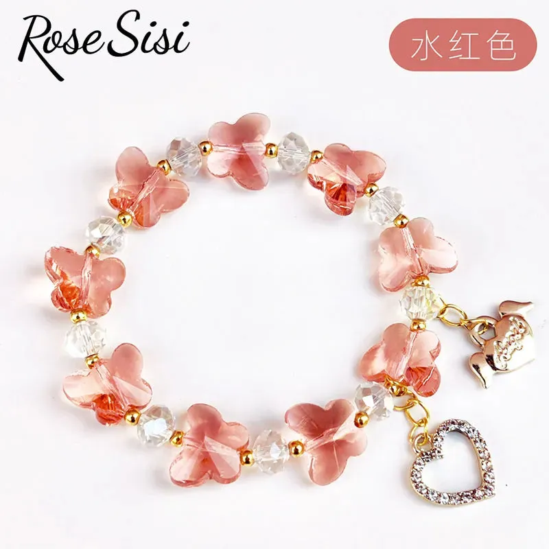Rose sisi Korean style fresh and sweet girl butterfly violet bracelets crystal bracelet for women lover gift jewelry for women