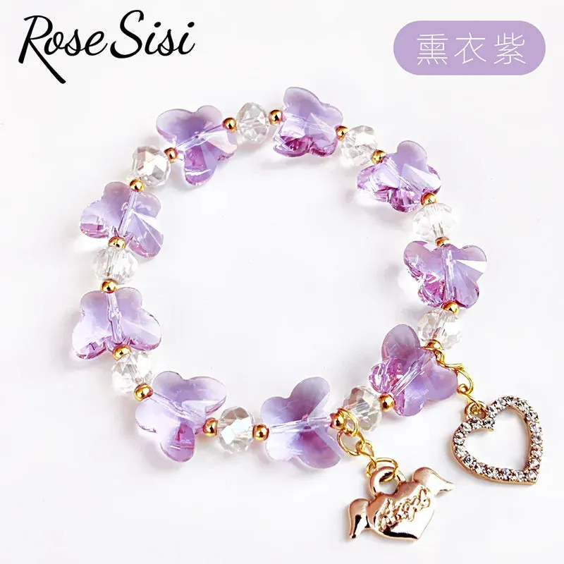 Rose sisi Korean style fresh and sweet girl butterfly violet bracelets crystal bracelet for women lover gift jewelry for women
