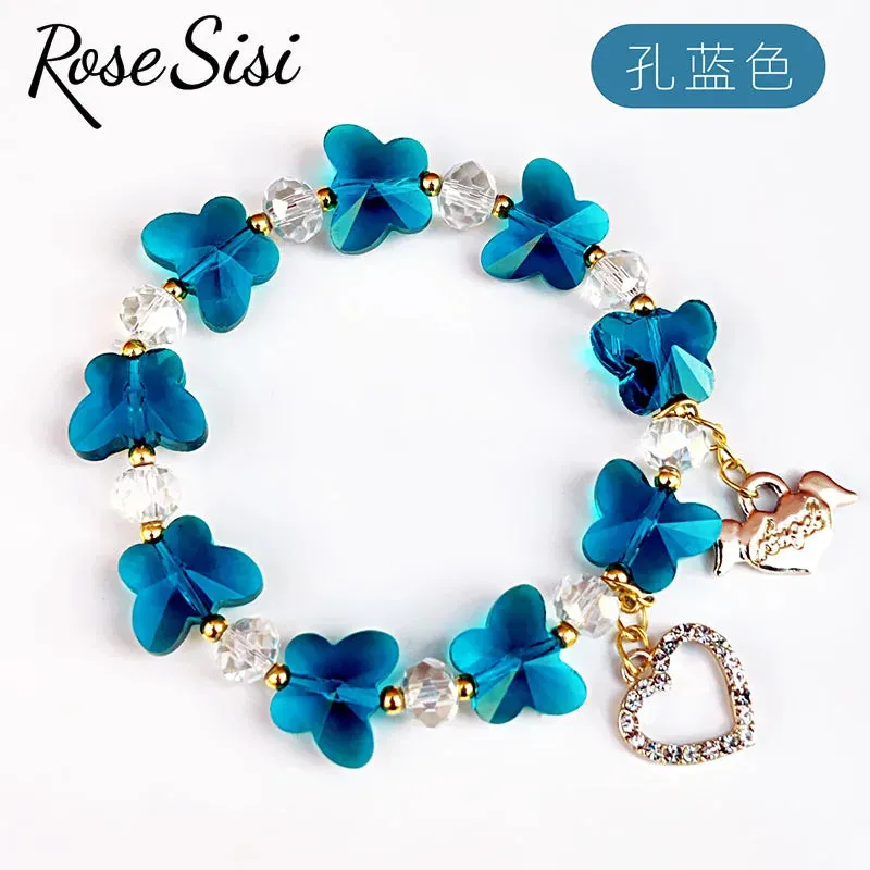 Rose sisi Korean style fresh and sweet girl butterfly violet bracelets crystal bracelet for women lover gift jewelry for women