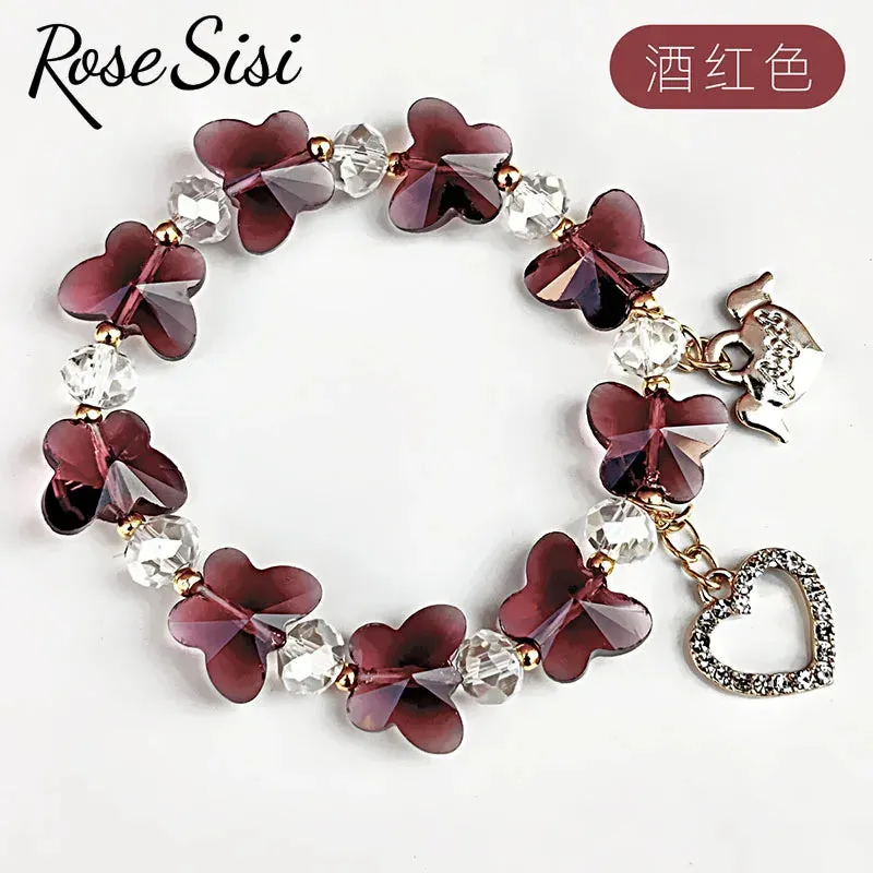 Rose sisi Korean style fresh and sweet girl butterfly violet bracelets crystal bracelet for women lover gift jewelry for women
