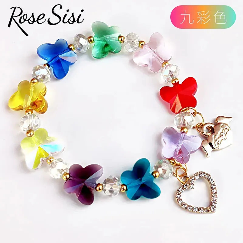 Rose sisi Korean style fresh and sweet girl butterfly violet bracelets crystal bracelet for women lover gift jewelry for women