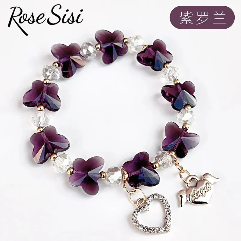 Rose sisi Korean style fresh and sweet girl butterfly violet bracelets crystal bracelet for women lover gift jewelry for women