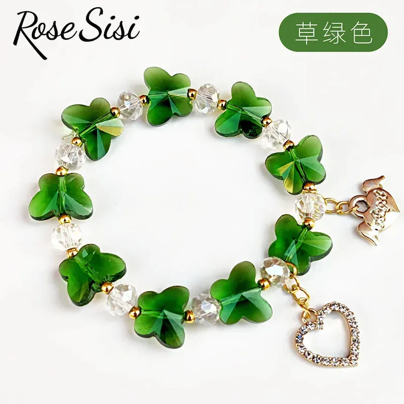 Rose sisi Korean style fresh and sweet girl butterfly violet bracelets crystal bracelet for women lover gift jewelry for women