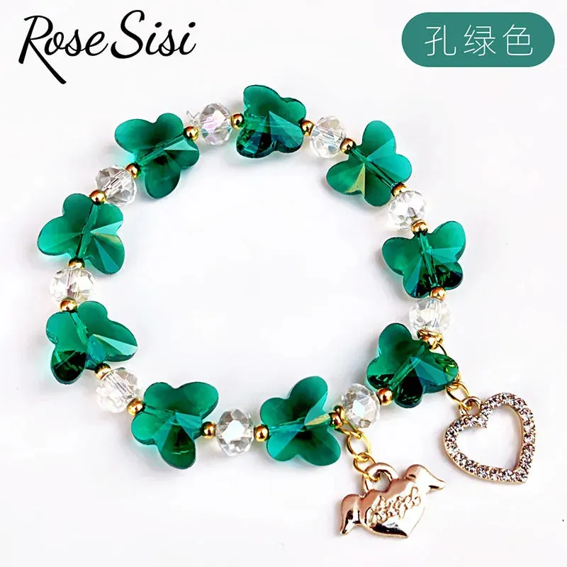 Rose sisi Korean style fresh and sweet girl butterfly violet bracelets crystal bracelet for women lover gift jewelry for women