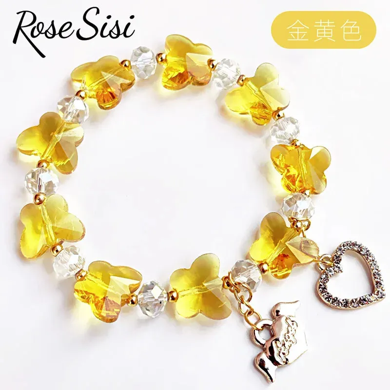 Rose sisi Korean style fresh and sweet girl butterfly violet bracelets crystal bracelet for women lover gift jewelry for women