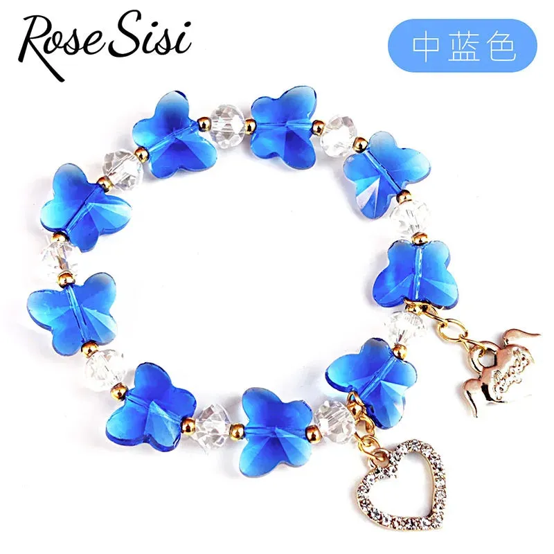 Rose sisi Korean style fresh and sweet girl butterfly violet bracelets crystal bracelet for women lover gift jewelry for women