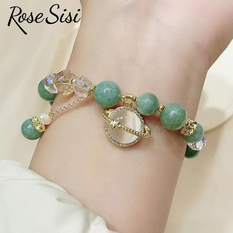Rose sisi Korean style fresh beaded transfer crystal bracelet for women friendship bracelet female white crystal safety buckle