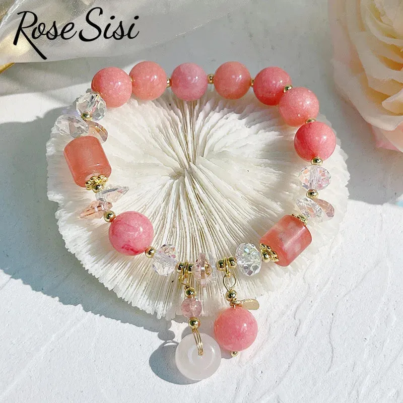 Rose sisi Korean style fresh beaded transfer crystal bracelet for women friendship bracelet female white crystal safety buckle