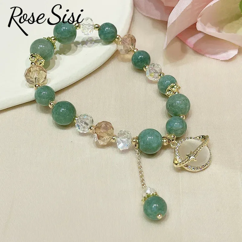 Rose sisi Korean style fresh beaded transfer crystal bracelet for women friendship bracelet female white crystal safety buckle