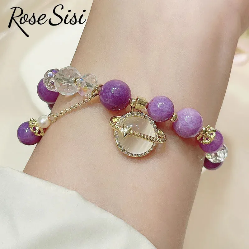 Rose sisi Korean style fresh beaded transfer crystal bracelet for women friendship bracelet female white crystal safety buckle