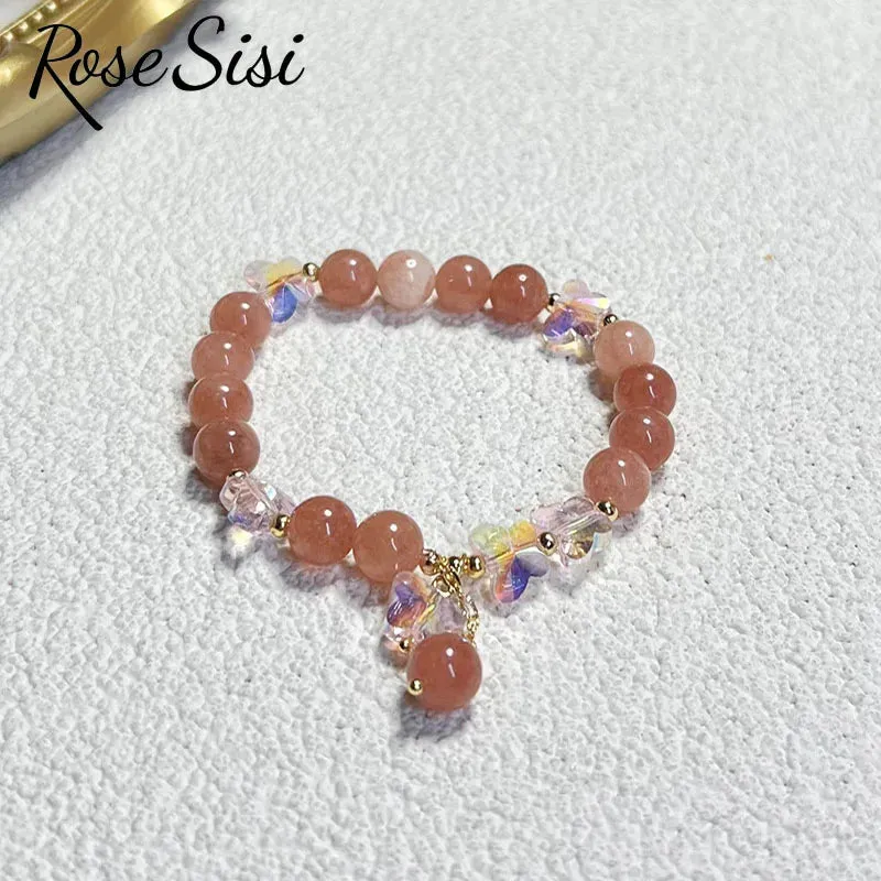 Rose sisi Korean style fresh beaded transfer crystal bracelet for women friendship bracelet female white crystal safety buckle