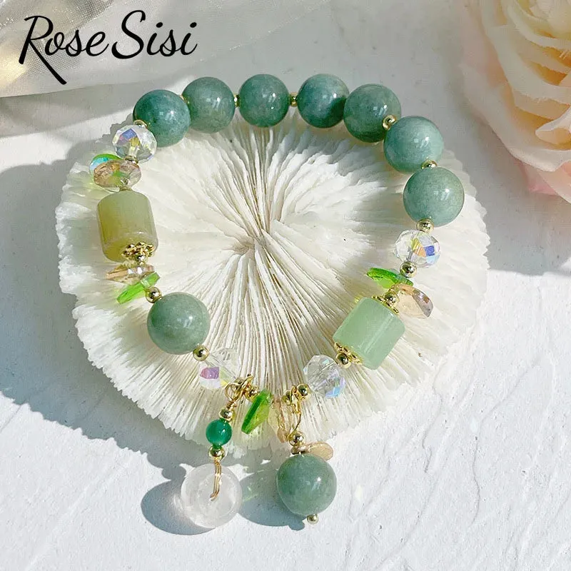 Rose sisi Korean style fresh beaded transfer crystal bracelet for women friendship bracelet female white crystal safety buckle