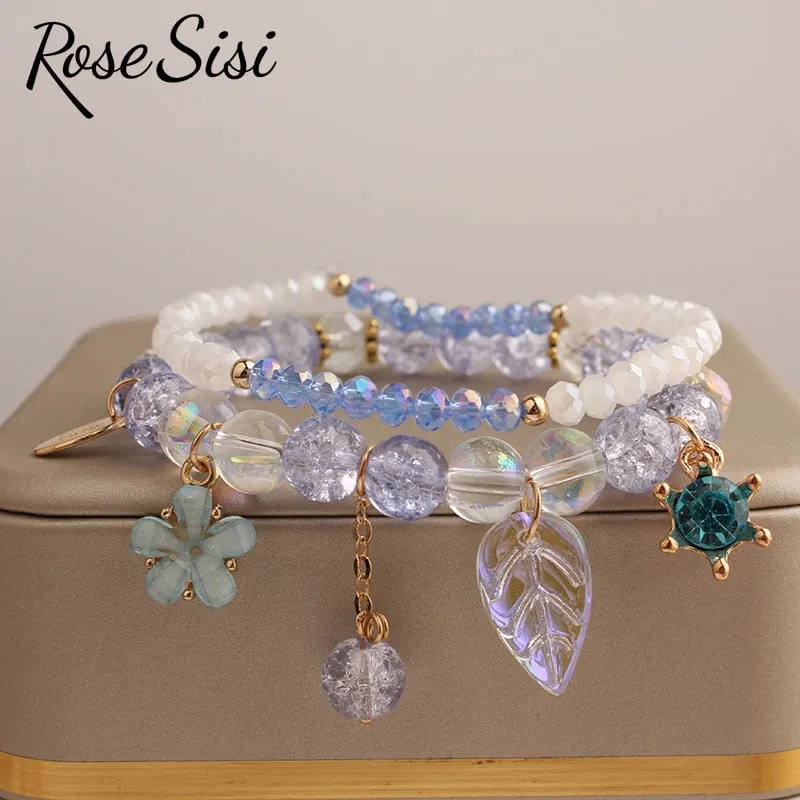 Rose sisi Korean Style summer fresh beach wind bracelet holiday beads bracelet for women elastic hand rope friendship jewelry