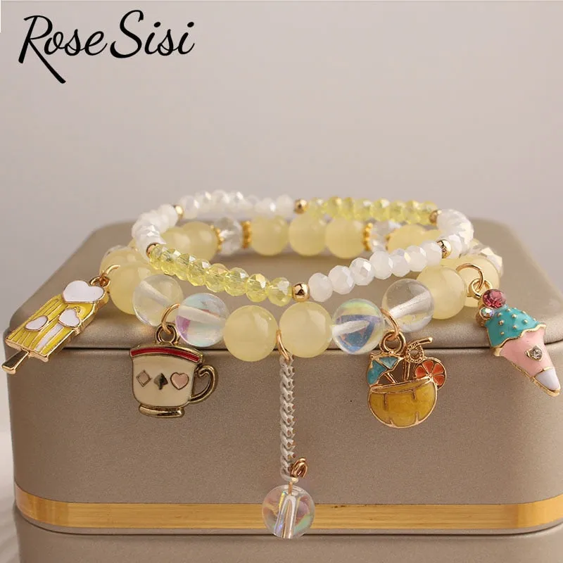 Rose sisi Korean Style summer fresh beach wind bracelet holiday beads bracelet for women elastic hand rope friendship jewelry
