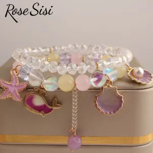 Rose sisi Korean Style summer fresh beach wind bracelet holiday beads bracelet for women elastic hand rope friendship jewelry
