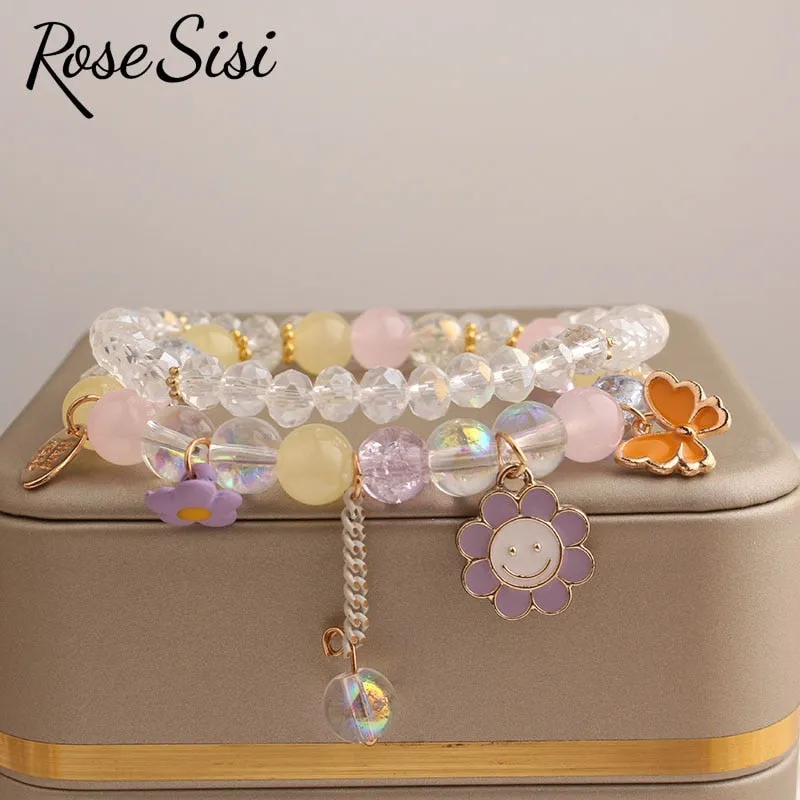 Rose sisi Korean Style summer fresh beach wind bracelet holiday beads bracelet for women elastic hand rope friendship jewelry