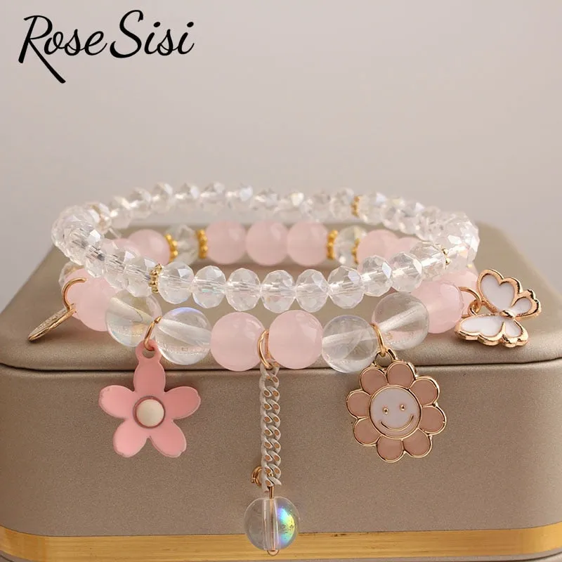 Rose sisi Korean Style summer fresh beach wind bracelet holiday beads bracelet for women elastic hand rope friendship jewelry