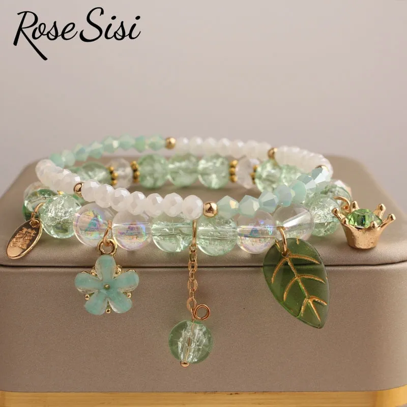 Rose sisi Korean Style summer fresh beach wind bracelet holiday beads bracelet for women elastic hand rope friendship jewelry