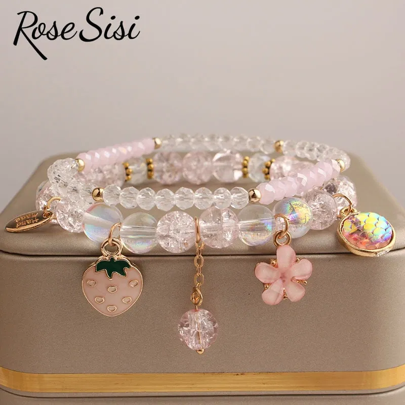 Rose sisi Korean Style summer fresh beach wind bracelet holiday beads bracelet for women elastic hand rope friendship jewelry