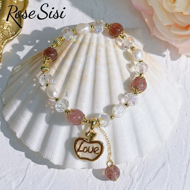 Rose sisi Korean version fresh apple bead bracelets female fresh romantic natural stone bracelet for woman shell Ruyi lock gift