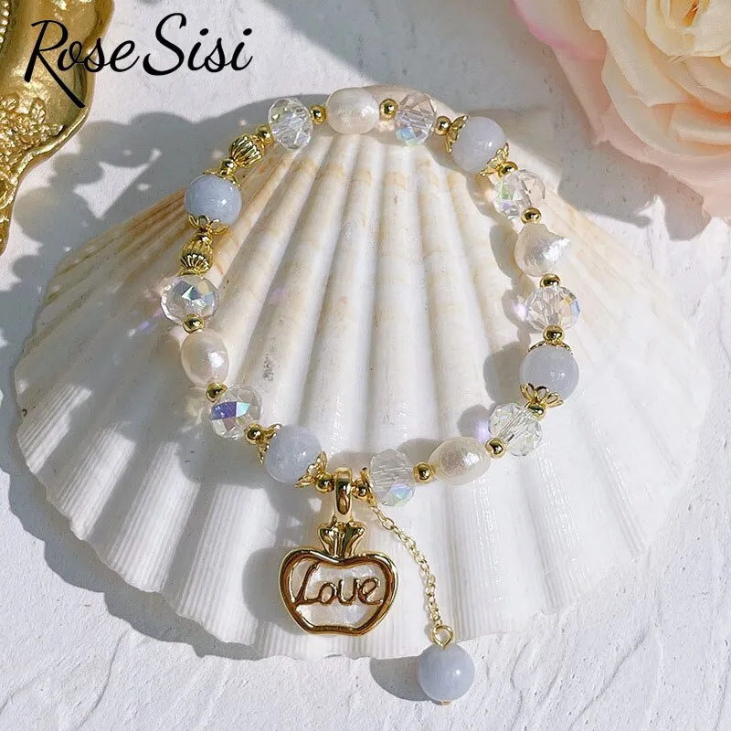 Rose sisi Korean version fresh apple bead bracelets female fresh romantic natural stone bracelet for woman shell Ruyi lock gift