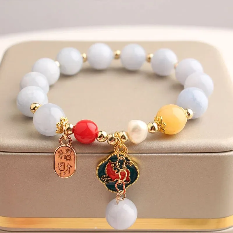 Rose sisi Zodiac Year Red Agate Female Bracelet Transit Tiger Strawberry Crystal Pearl Girl jewelry for women jewelry gift