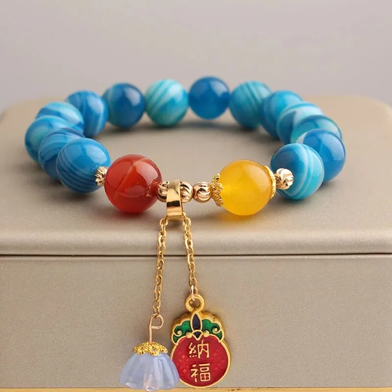 Rose sisi Zodiac Year Red Agate Female Bracelet Transit Tiger Strawberry Crystal Pearl Girl jewelry for women jewelry gift