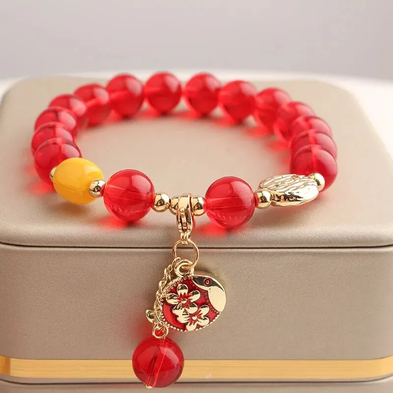 Rose sisi Zodiac Year Red Agate Female Bracelet Transit Tiger Strawberry Crystal Pearl Girl jewelry for women jewelry gift