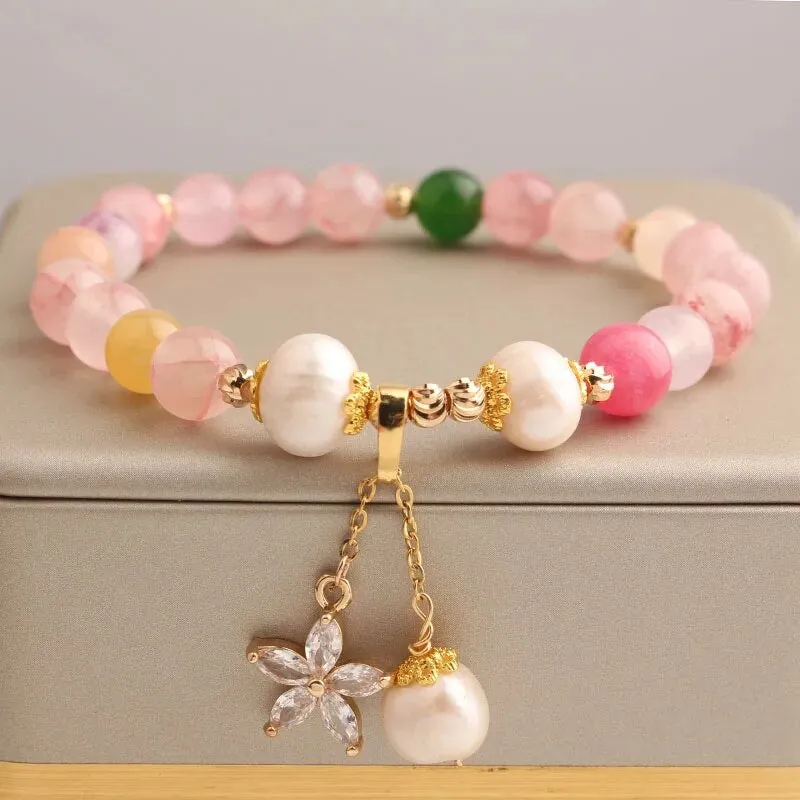 Rose sisi Zodiac Year Red Agate Female Bracelet Transit Tiger Strawberry Crystal Pearl Girl jewelry for women jewelry gift