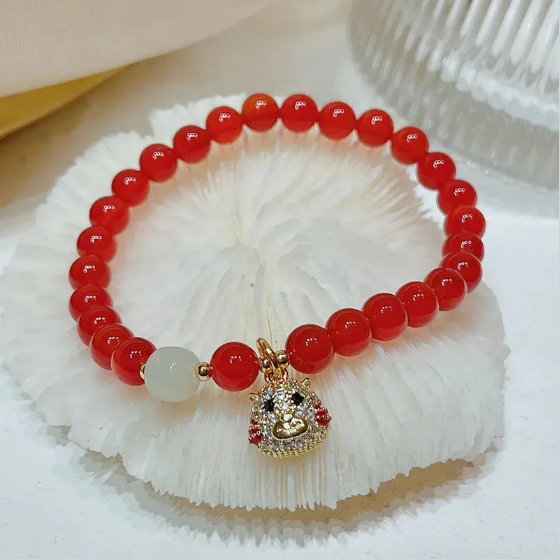Rose sisi Zodiac Year Red Agate Female Bracelet Transit Tiger Strawberry Crystal Pearl Girl jewelry for women jewelry gift