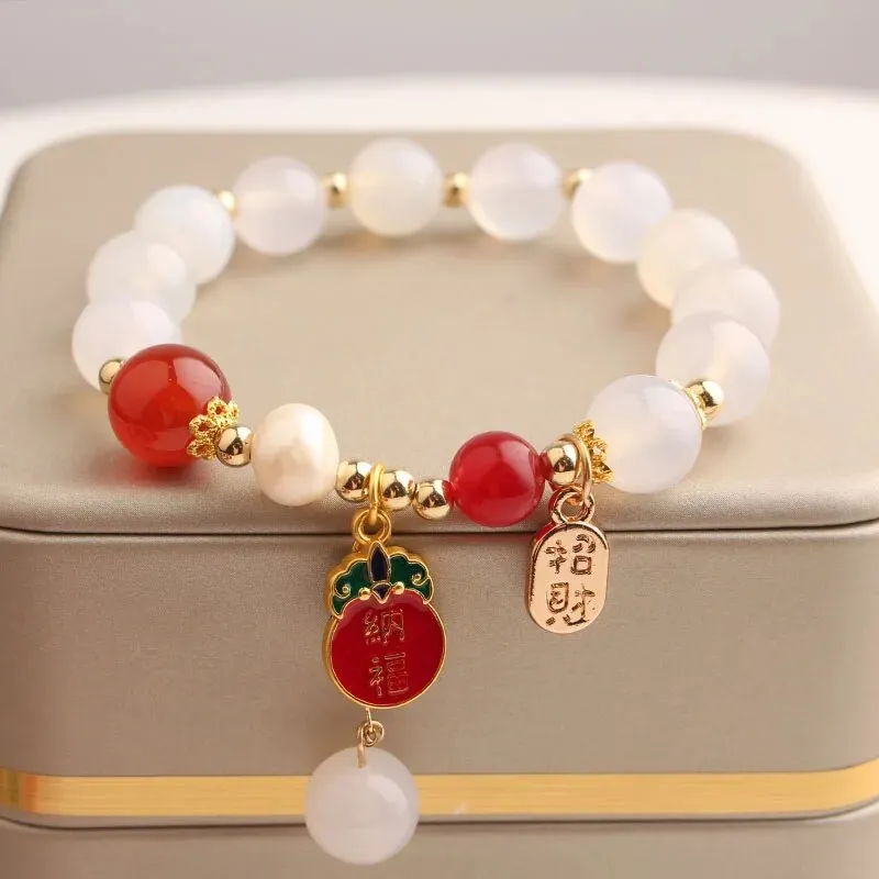 Rose sisi Zodiac Year Red Agate Female Bracelet Transit Tiger Strawberry Crystal Pearl Girl jewelry for women jewelry gift