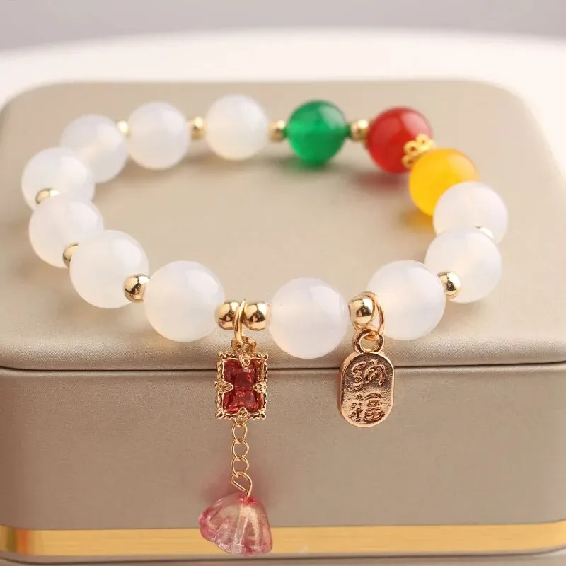 Rose sisi Zodiac Year Red Agate Female Bracelet Transit Tiger Strawberry Crystal Pearl Girl jewelry for women jewelry gift