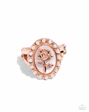 Rosy Reminder - Copper - Flower on White Shell Paparazzi Ring
