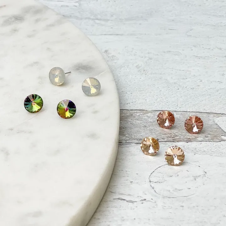 Round Crystal Studs - Champagne