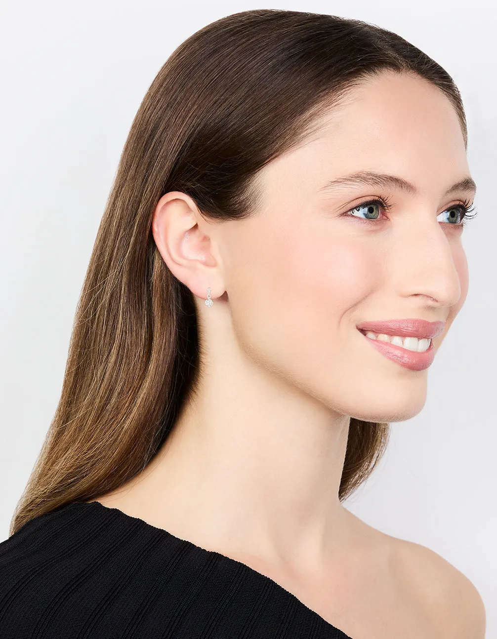 Round Cubic Zirconia Drop Sterling Silver Earrings