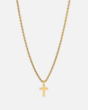 Saint Morta Cross Pendant Rope Chain & Bracelet Bundle Gold