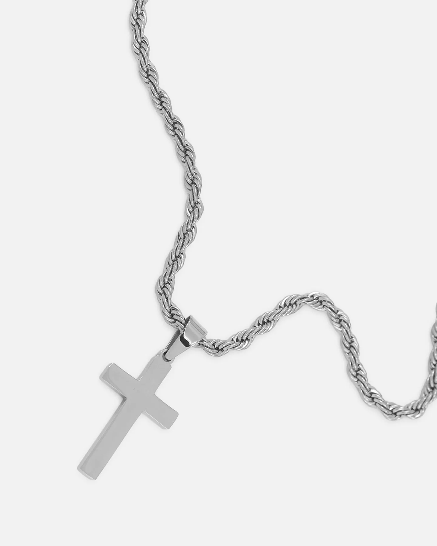 Saint Morta Cross Pendant Rope Chain & Bracelet Bundle White Gold