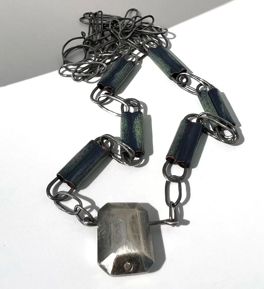 Sandcast Gemstone and Blue Bead Necklace