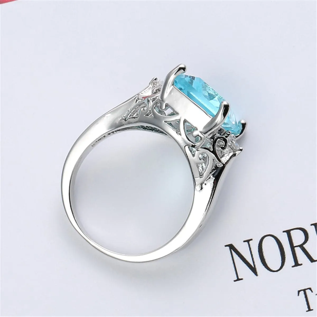Sea Blue Crystal & Cubic Zirconia Emerald-Cut Ring