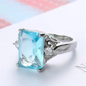 Sea Blue Crystal & Cubic Zirconia Emerald-Cut Ring