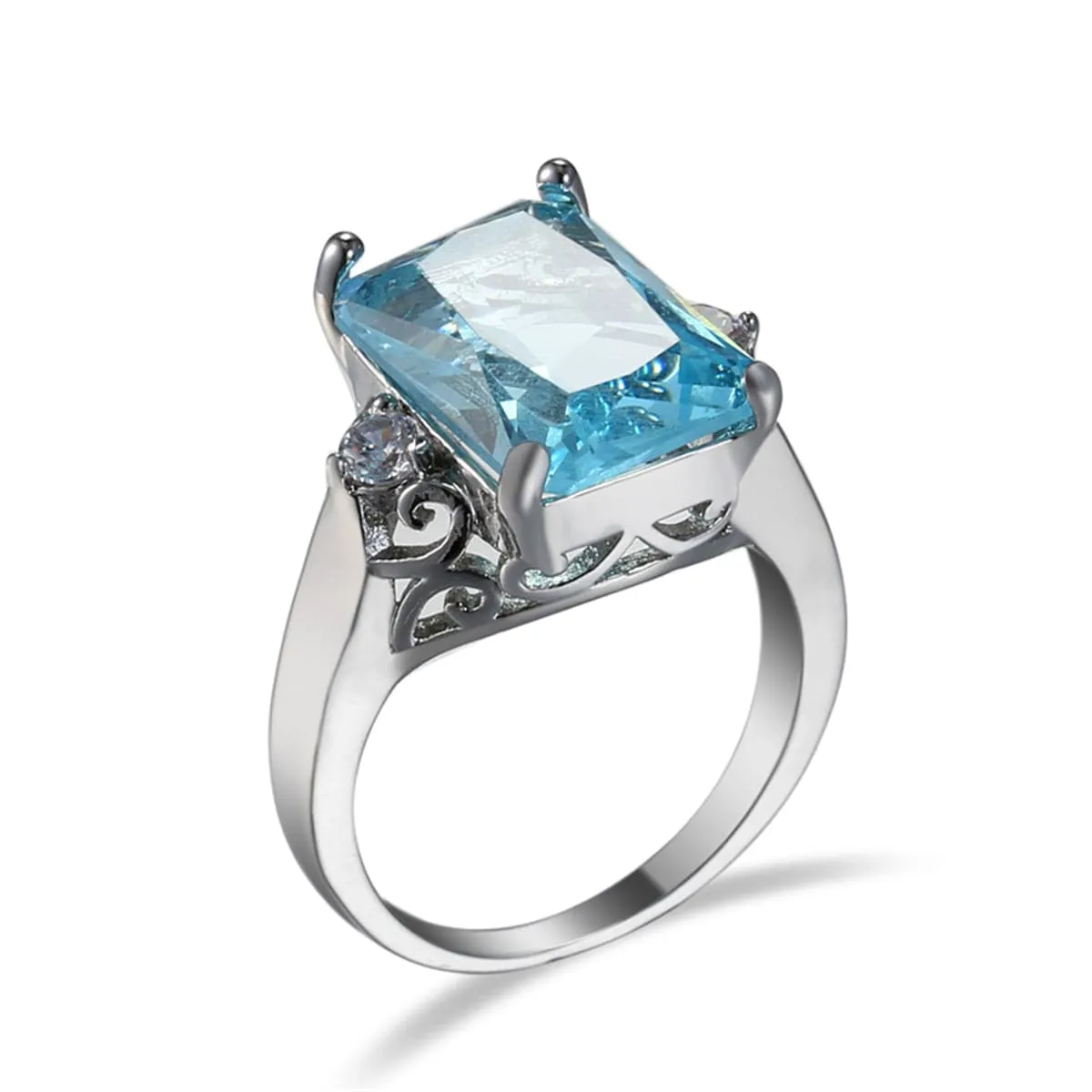 Sea Blue Crystal & Cubic Zirconia Emerald-Cut Ring