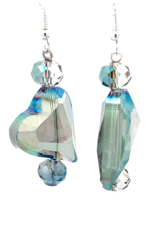Sea Foam Green Crystal Heart Earrings