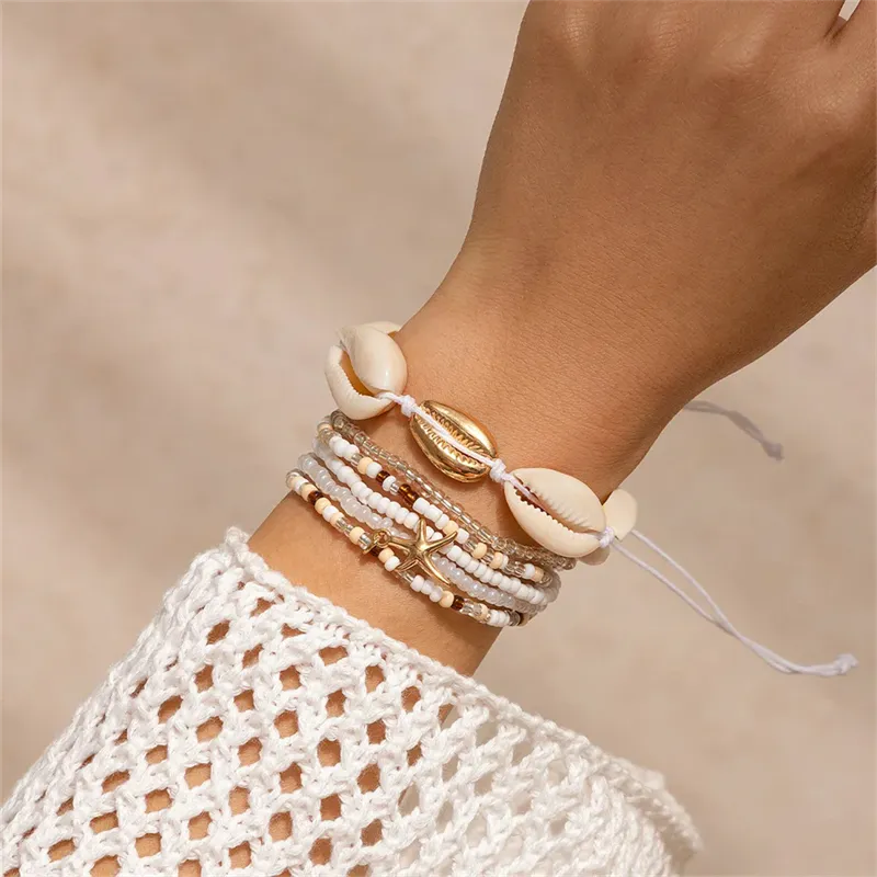 Sea Snail Starfish Seed Beads Weaving Rope Bracelets